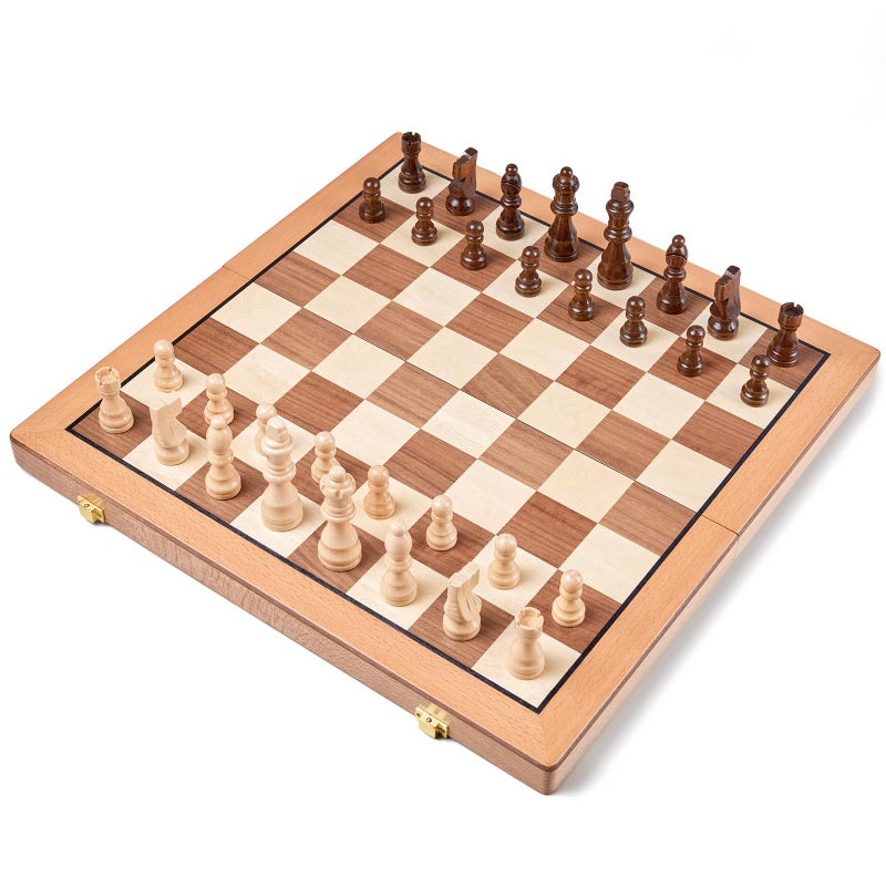 AMEROUS Magnetic Wooden Chess Set, 15 Inches Handmade Wooden Folding Travel Chess Board Game Sets with Chessmen Storage Slots for Kids and Adults, 2 Bonus Extra Queens, Gift Box Packed - Image 2